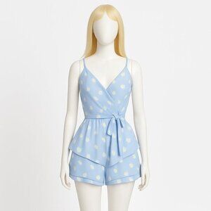 Lucy in the Sky Icy Blue Floral Ruffle Cut Out Romper - Size S